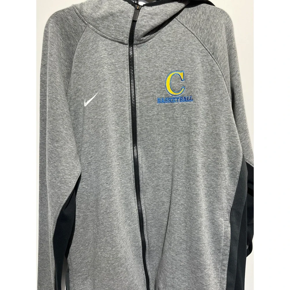 Nike Therma-FIT Mens Full Zip Scuba Hoodie Gray Black C Basketball Logo Jacket